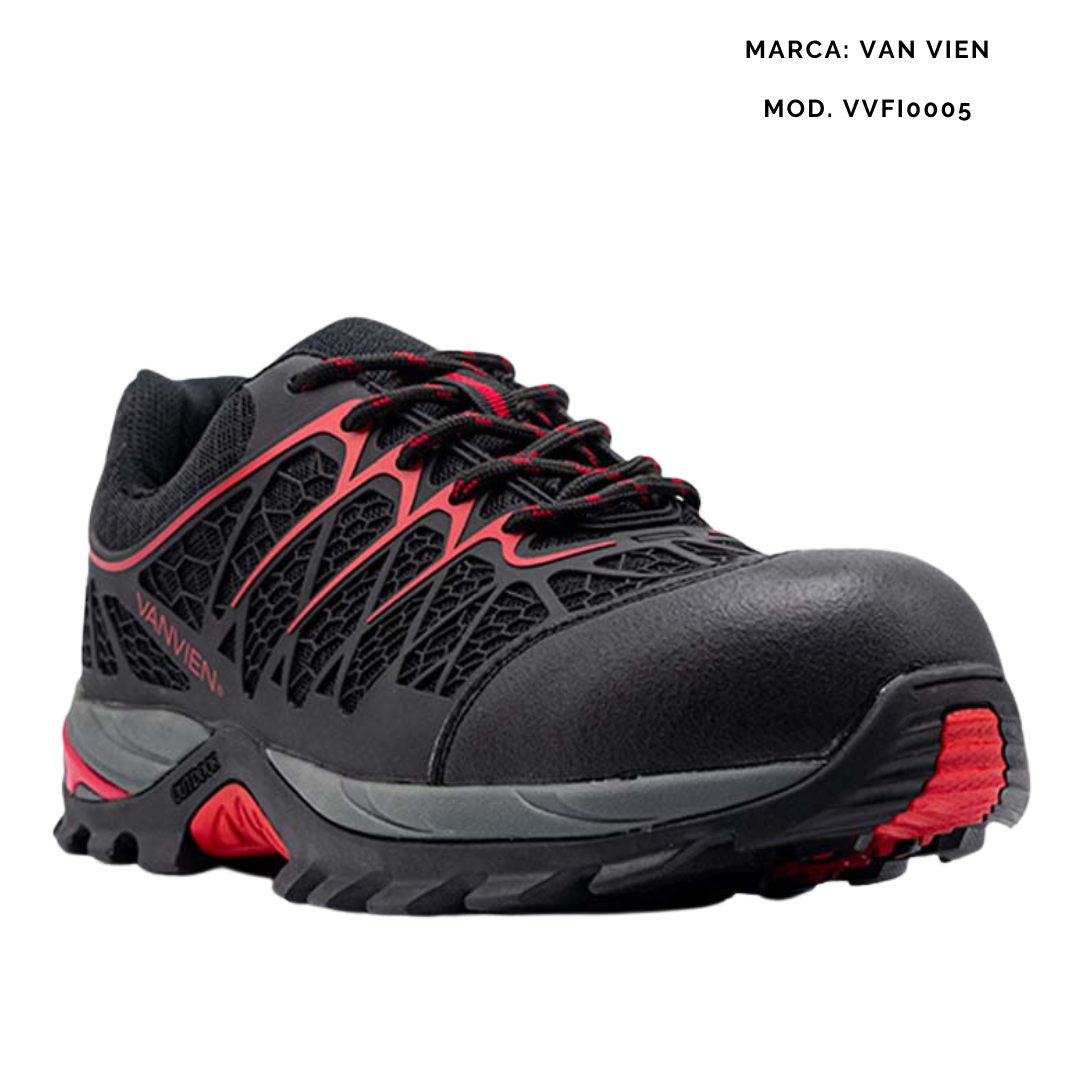 Tenis de seguridad Industrial diel ctrico Modelo Vanvien VVFI 0005 Negro Rojo Precio de mayoreo 780 con IVA