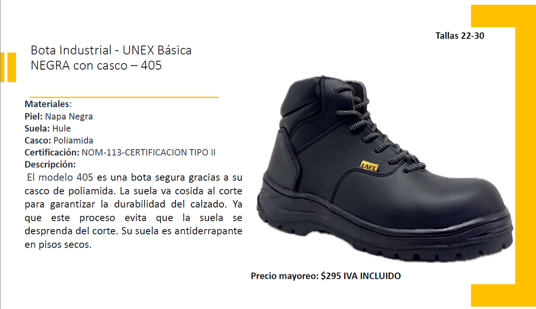 Bota de seguridad industrial económica modelo 405 Unex