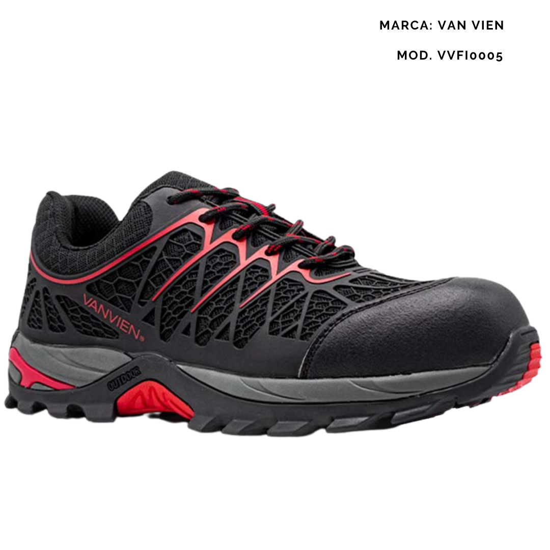 Tenis de seguridad Industrial dieléctrico - Modelo Vanvien VVFI 0005 Negro / Rojo Precio de mayoreo $780 incluye IVA y Menudeo $1,050 incluye IVA - Vecktoren bota de seguridad industrial