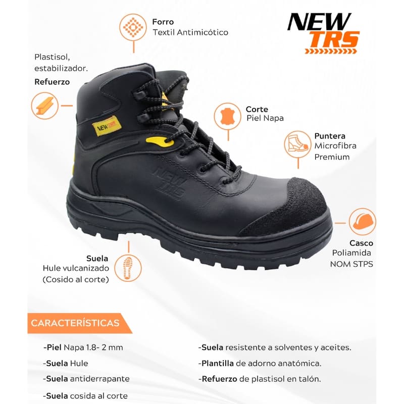 Bota de seguridad NEW TRS 1800. Precio de mayoreo 385 con IVA. Tallas para hombre y mujer