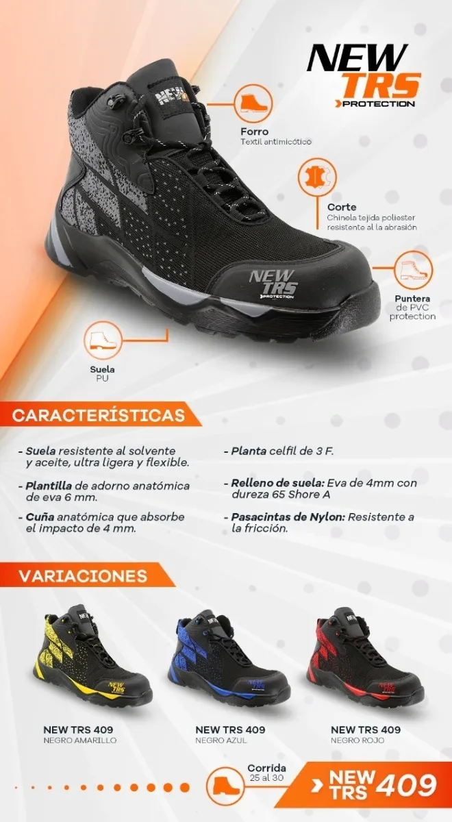 Bota de seguridad tipo tenis Modelo NEW TRS 409 Negro Gris